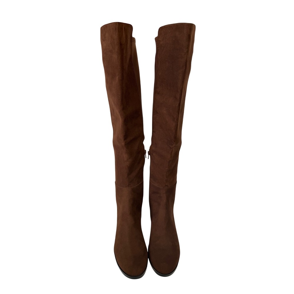 J.Crew Sueded Knee-High Boots Chocolate Brown Stretch Minimalist 8.5 NEW - Picture 3 of 9